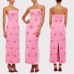 Leo Lin Rayna Embellished Bustier Maxi Dress Cherry $895 Size US 6